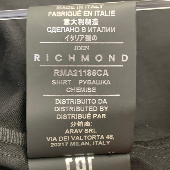 JOHN RICHMOND Size L Black Silver Cotton Blend Studded Stars Two Pockets Shirt - Picture 9 of 9